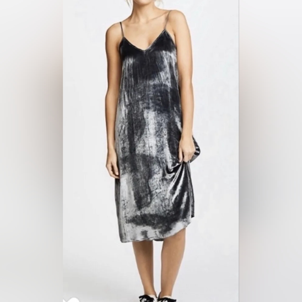 ATM Drapey Velvet Strip Dress in Pewter XS